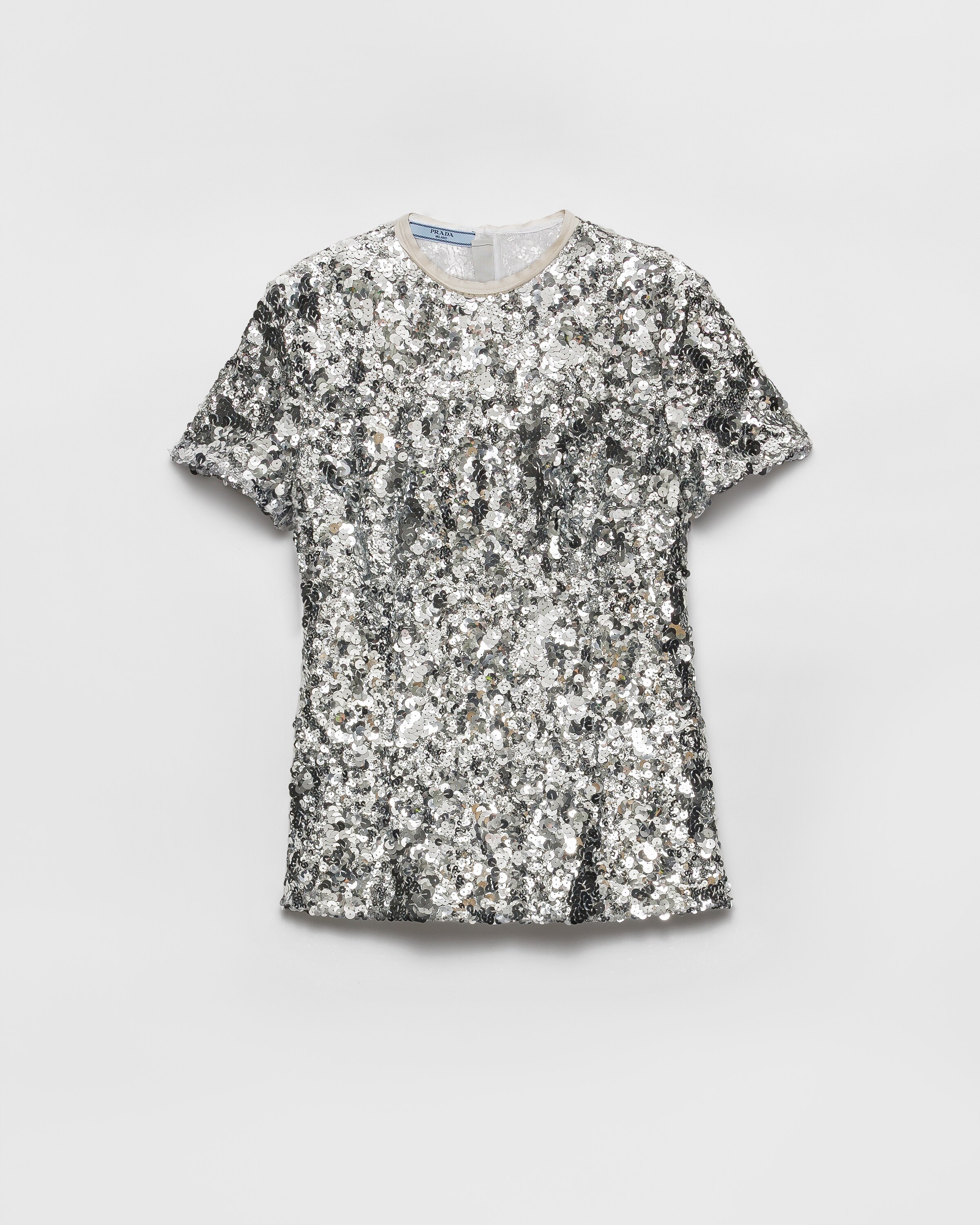 Prada Embroidered Sequin Top, Woman, Silver, Size 40