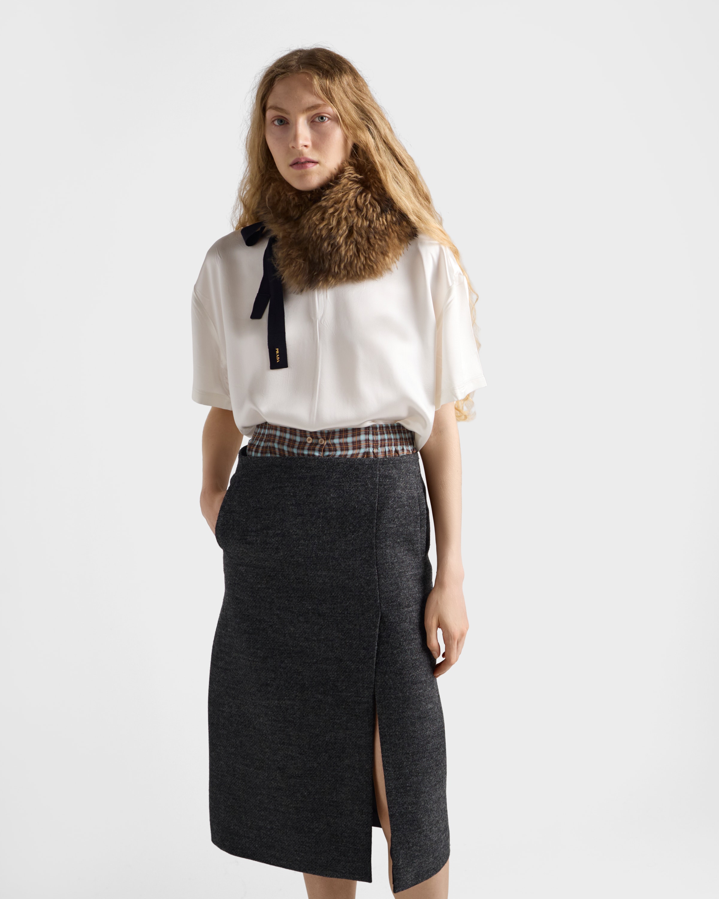 White Short-sleeved satin top | PRADA - United States