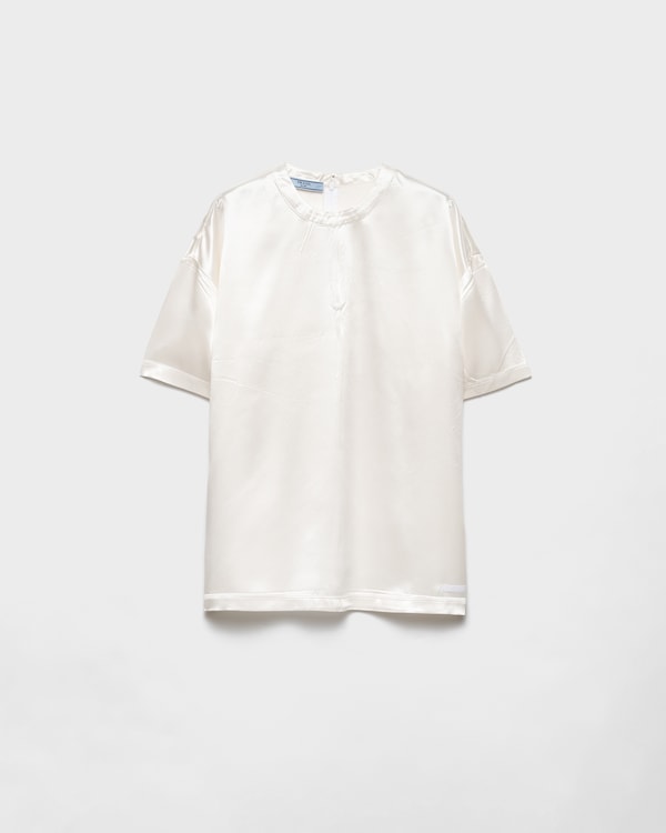 White Embroidered jersey T-shirt | PRADA