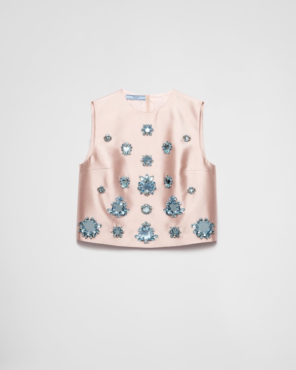 PRADA フローラル プリント ポンジー トップ White Short-sleeved floral print pongé crop top | PRADA