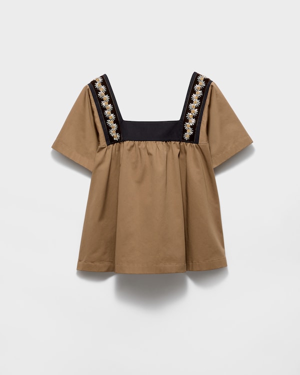 Embroidered old gabardine top - Cork Beige Embroidered old gabardine top - Cork Beige