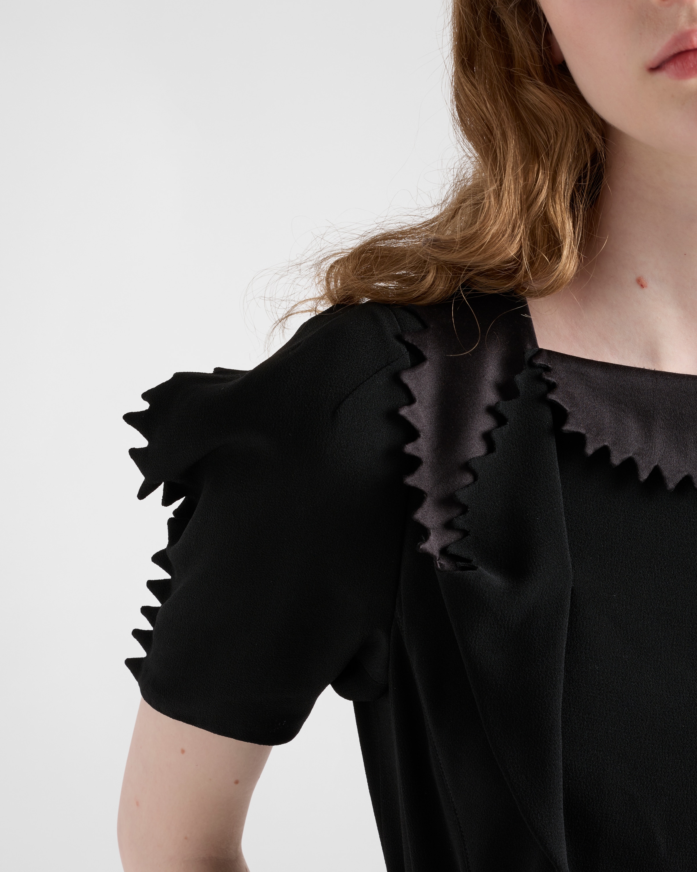 Prada Puffy-sleeve Cady Crepe Top In Schwarz