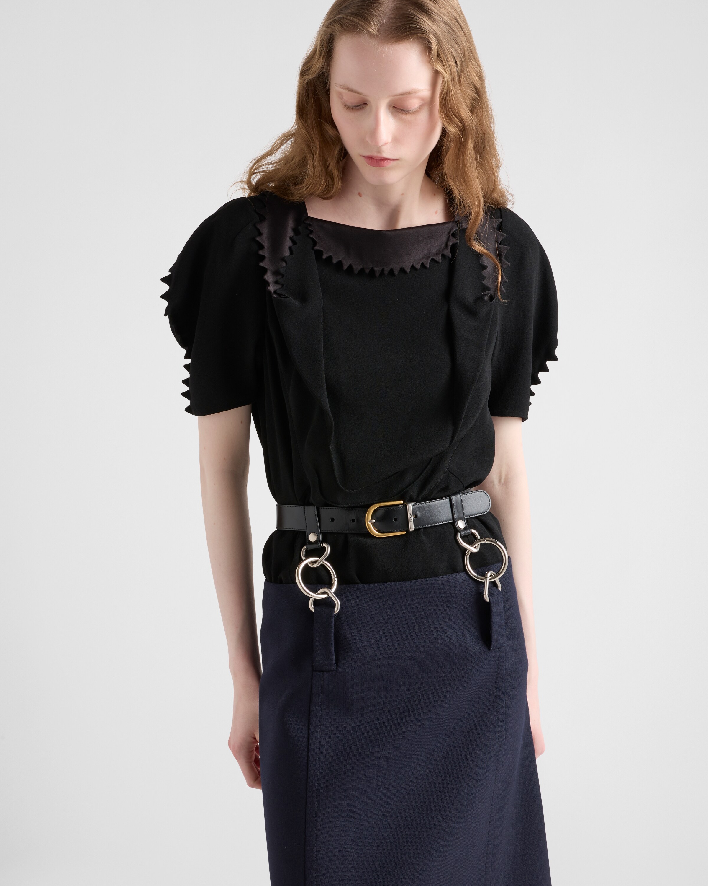 Prada Puffy-sleeve Cady Crepe Top In Schwarz