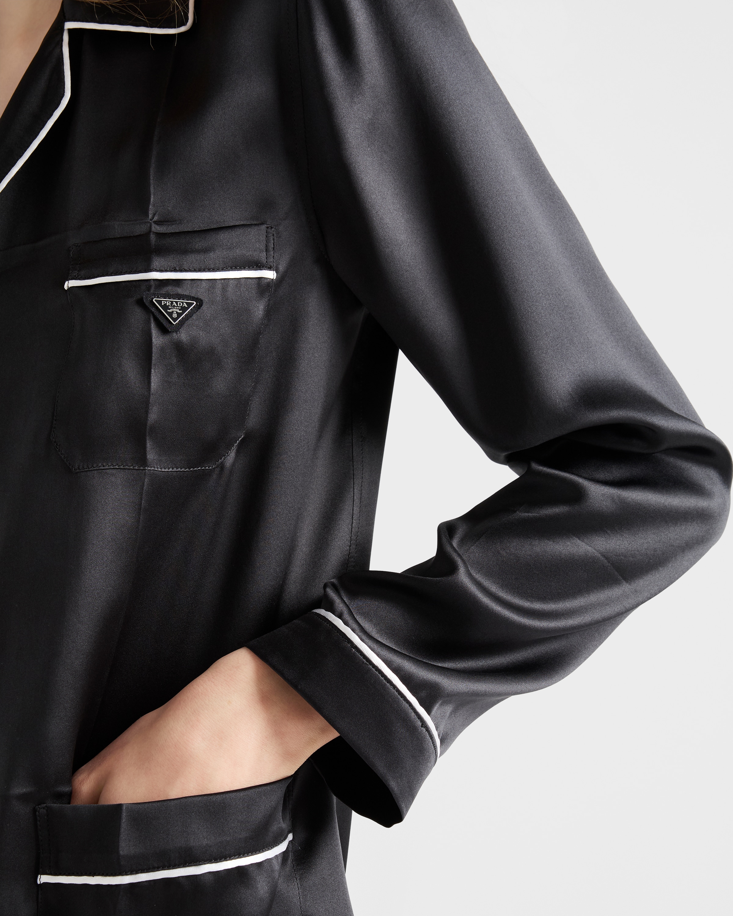 Black Vintage-look Satin Pajamas | PRADA - United States