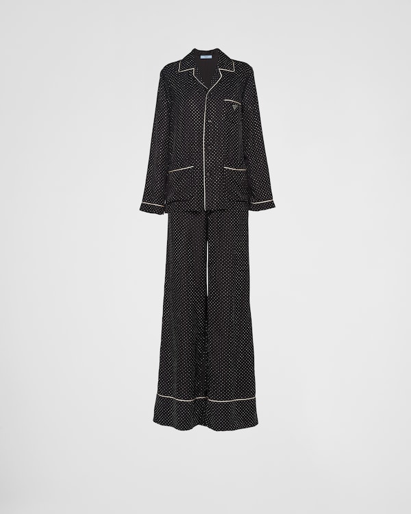 【プラダ・PRADA】Embroidered twill pajamas Prada Embroidered Twill Pajamas | Black | FARFETCH