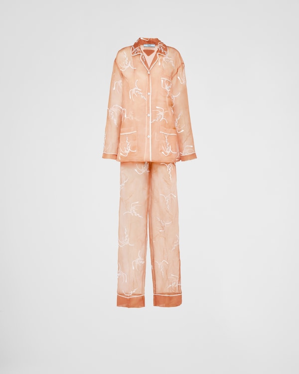 【プラダ・PRADA】Embroidered twill pajamas Prada Embroidered Twill Pajamas | Black | FARFETCH