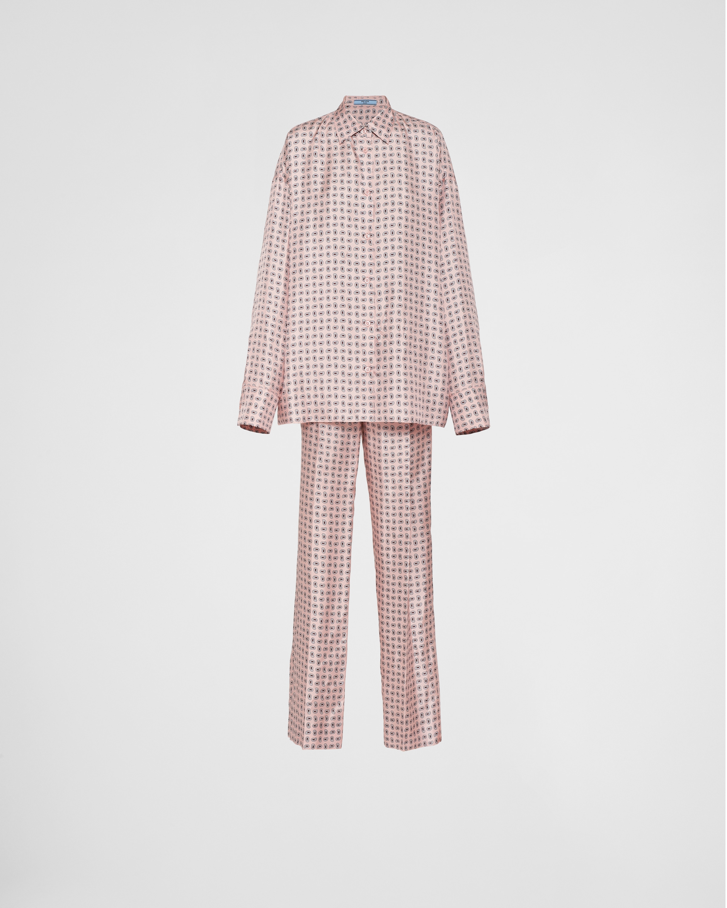 Alabaster Pink Paisley print Twill Pajamas PRADA