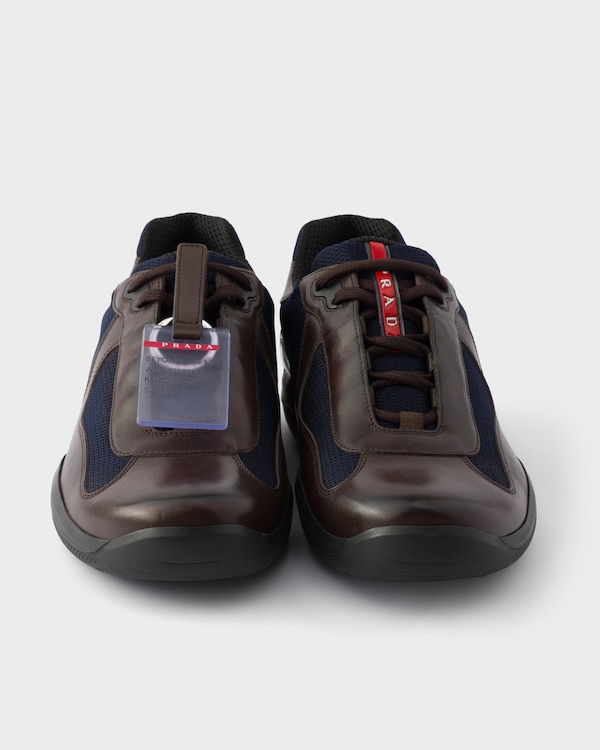 Prada America's Cup Original sneakers in brushed leather and bike fabric - Teak / Blue Prada America's Cup Original sneakers in brushed leather and bike fabric - Teak / Blue