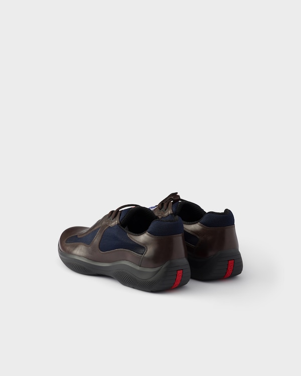 Prada America's Cup Original sneakers in brushed leather and bike fabric - Teak / Blue Prada America's Cup Original sneakers in brushed leather and bike fabric - Teak / Blue