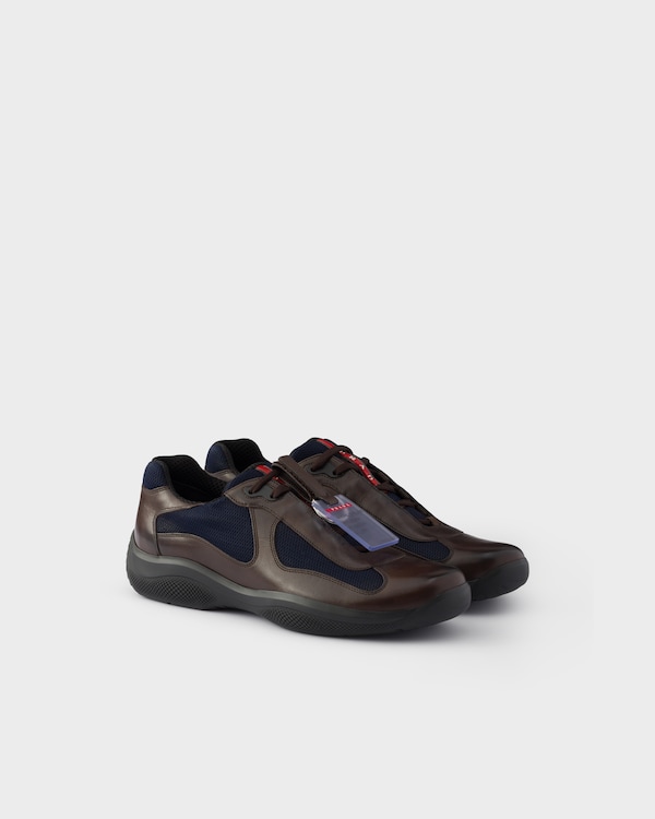 Prada America's Cup Original sneakers in brushed leather and bike fabric - Teak / Blue Prada America's Cup Original sneakers in brushed leather and bike fabric - Teak / Blue