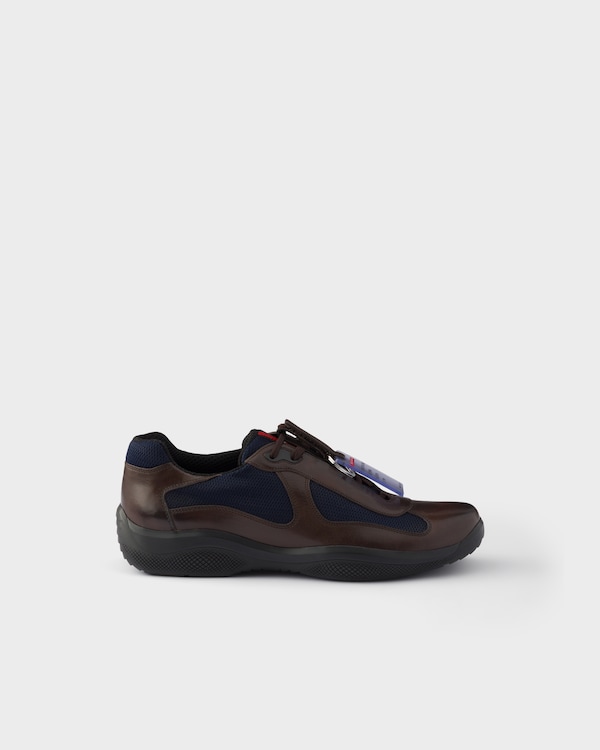 Prada America's Cup Original sneakers in brushed leather and bike fabric - Teak / Blue Prada America's Cup Original sneakers in brushed leather and bike fabric - Teak / Blue
