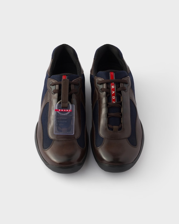 Prada America's Cup Original sneakers in brushed leather and bike fabric - Teak / Blue Prada America's Cup Original sneakers in brushed leather and bike fabric - Teak / Blue