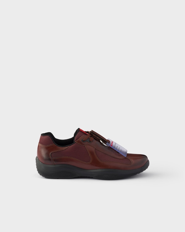 Prada America's Cup Original sneakers in brushed leather and bike fabric - Cocoa/Burgundy Prada America's Cup Original sneakers in brushed leather and bike fabric - Cocoa/Burgundy