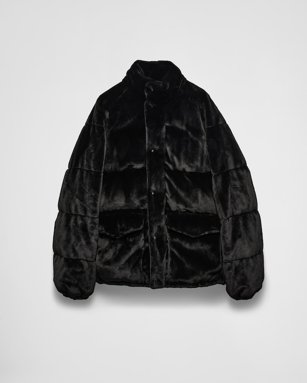 Black Convertible cropped velvet down jacket | PRADA