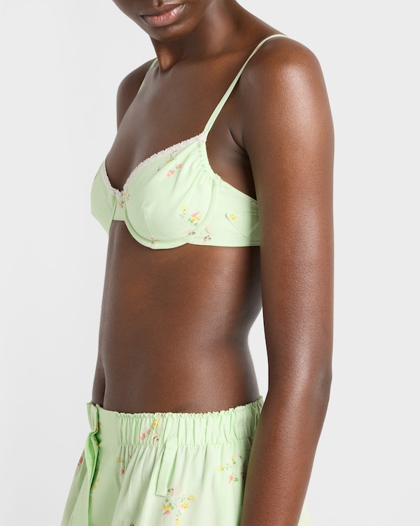 Bouquet-print old canvas bra - Powder Blue Bouquet-print old canvas bra - Powder Blue