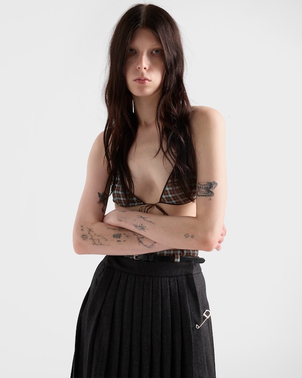 Checked georgette bra - Turquoise/Cocoa Brown Checked georgette bra - Turquoise/Cocoa Brown