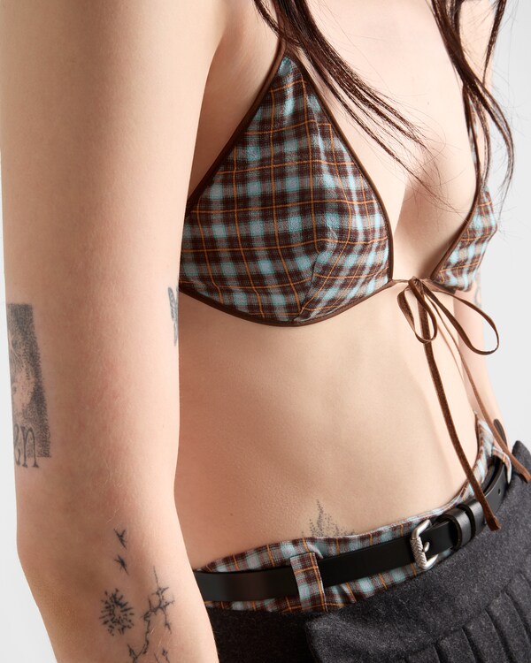 Checked georgette bra - Turquoise/Cocoa Brown Checked georgette bra - Turquoise/Cocoa Brown