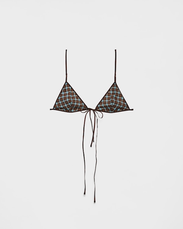 Checked georgette bra - Turquoise/Cocoa Brown Checked georgette bra - Turquoise/Cocoa Brown