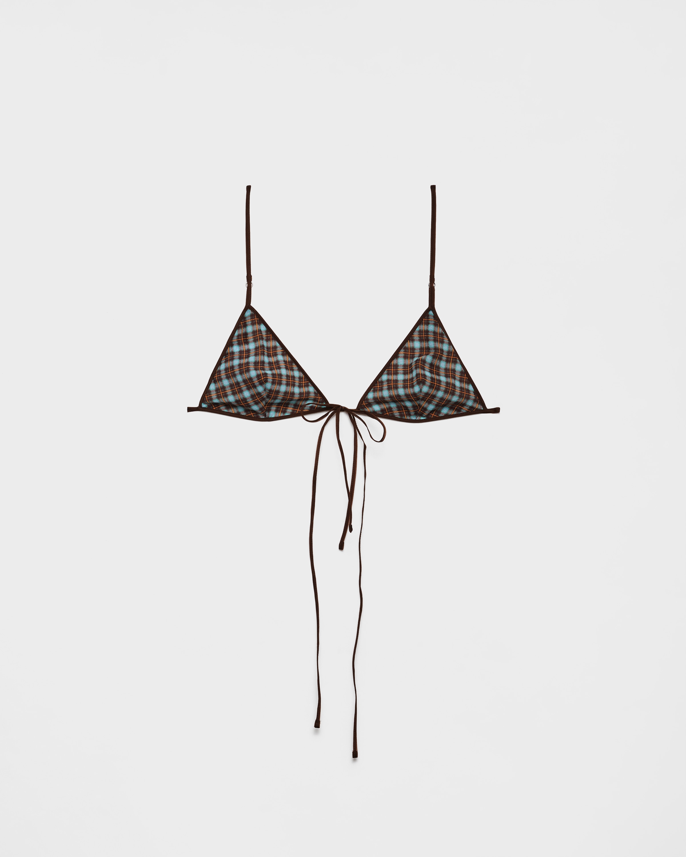 Prada Soutien-gorge En Georgette À Carreaux, Femme, Turquoise/marron Cacao, Taille 2