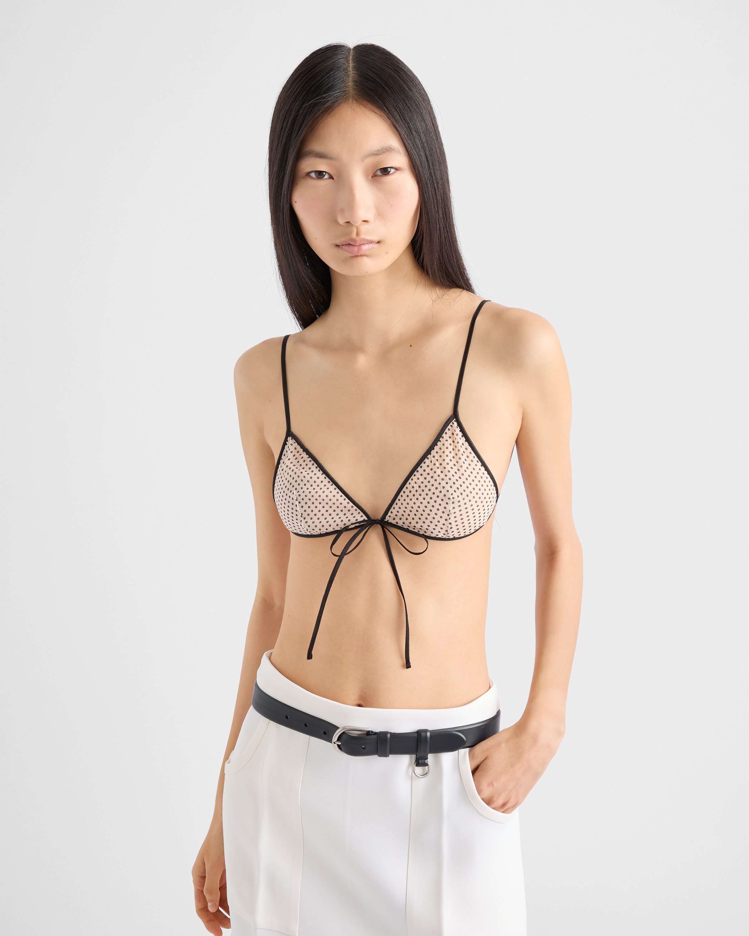 PRADA 洗練 ポルカドット シルクシフォン ブラ Cameo Polka-dot Silk Chiffon Bra | PRADA