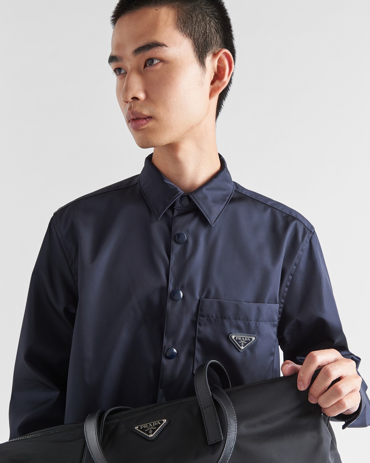 PRADA Cotton Re-nylon Triangle logo switch Long sleeve shirt tops P3H34 blue-black 36