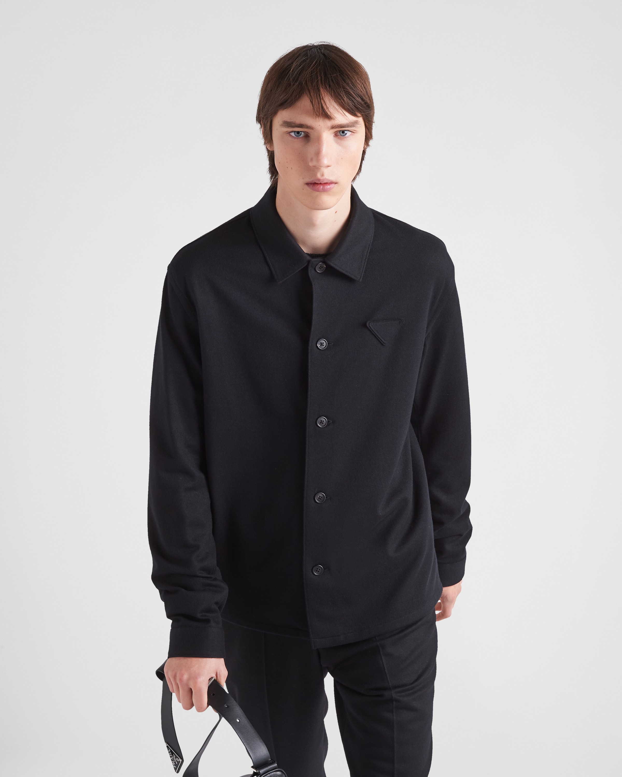 【送料&関税込】Prada Black Wool And Cashmere Shirt Black Wool And Cashmere Shirt | PRADA