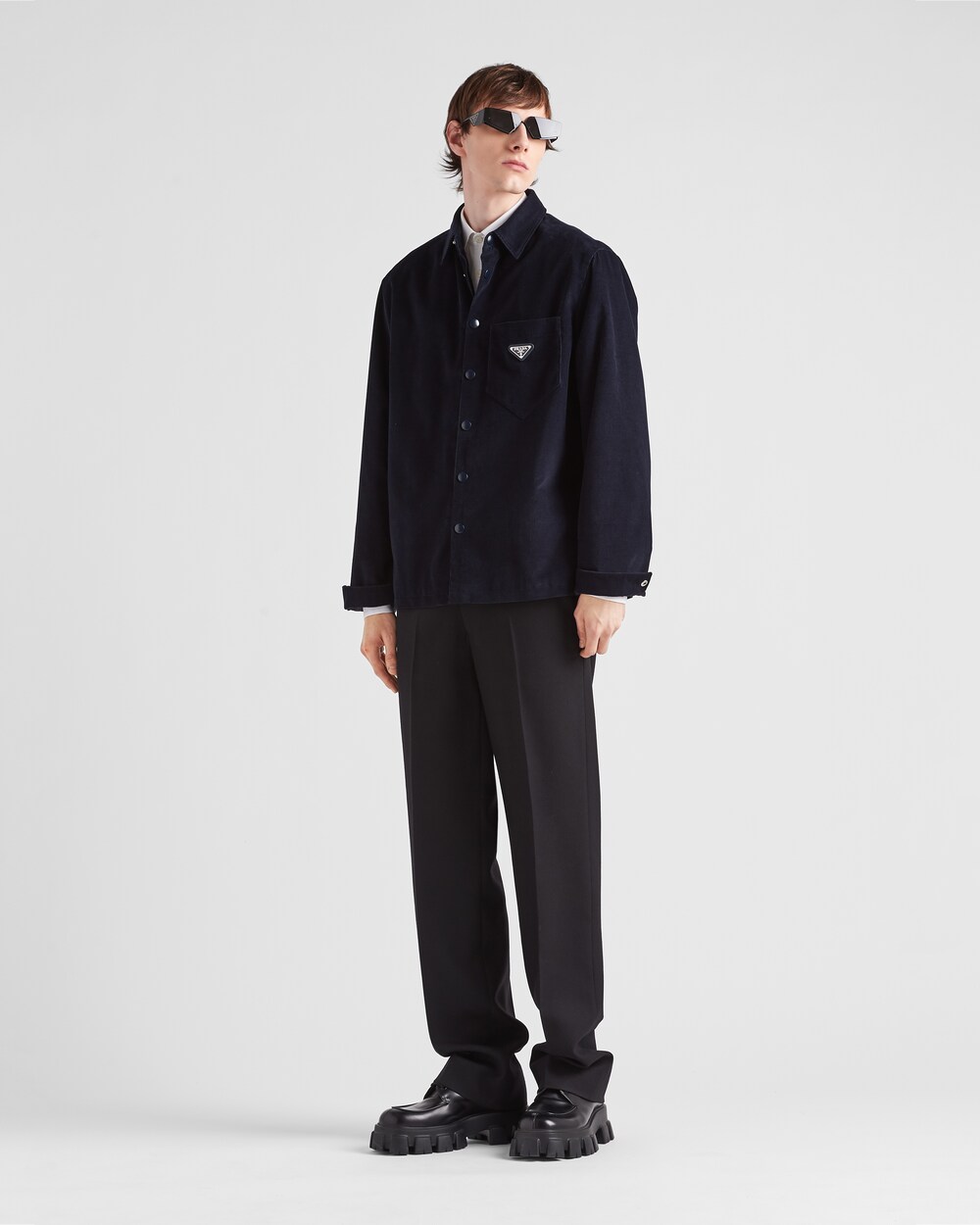 Prada Corduroy Shirt, Men, Blue, Size XXL