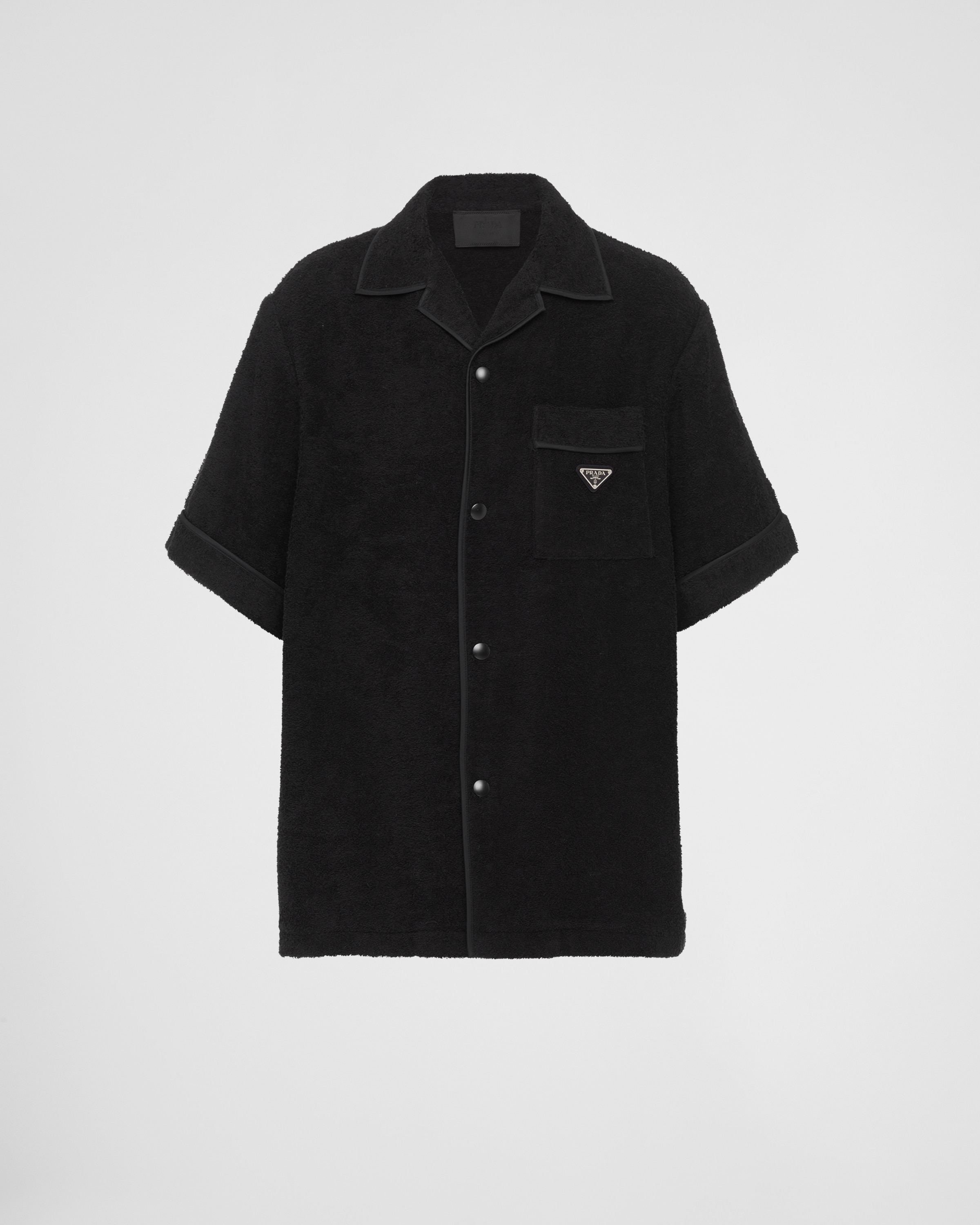 SASOM  apparel Prada Re-Nylon Short Sleeved Cropped Bowling Shirt Black  Check the latest price now!