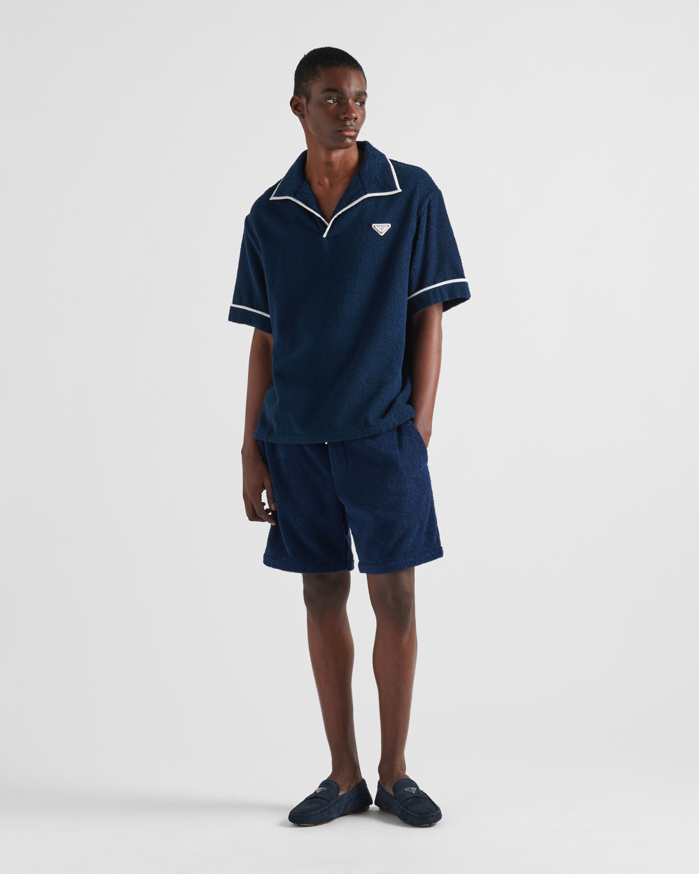 Shop Prada Short-sleeved Heavy Cotton Shirt In Navy