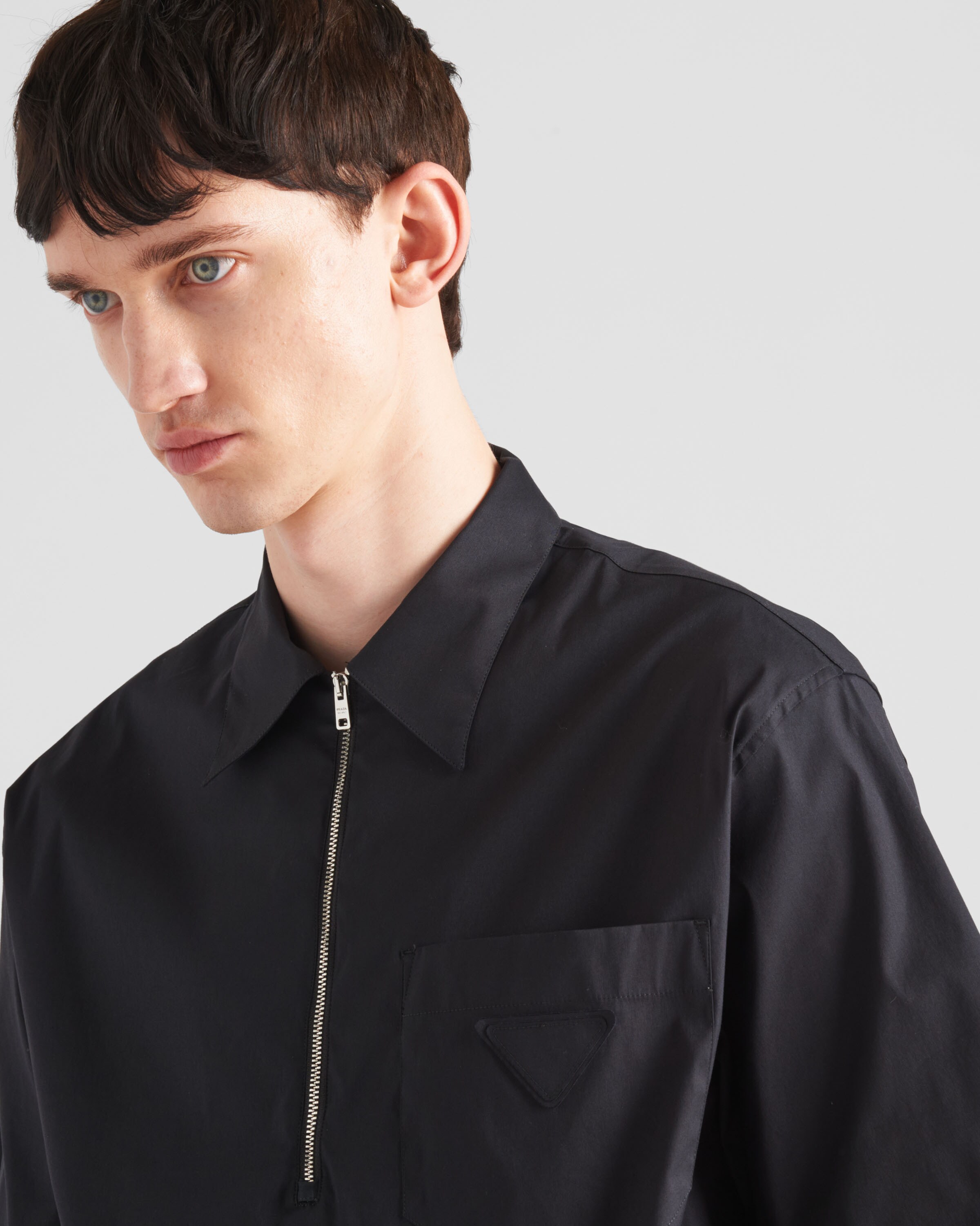 Shop Prada Short-sleeve Stretch Cotton Shirt In Black