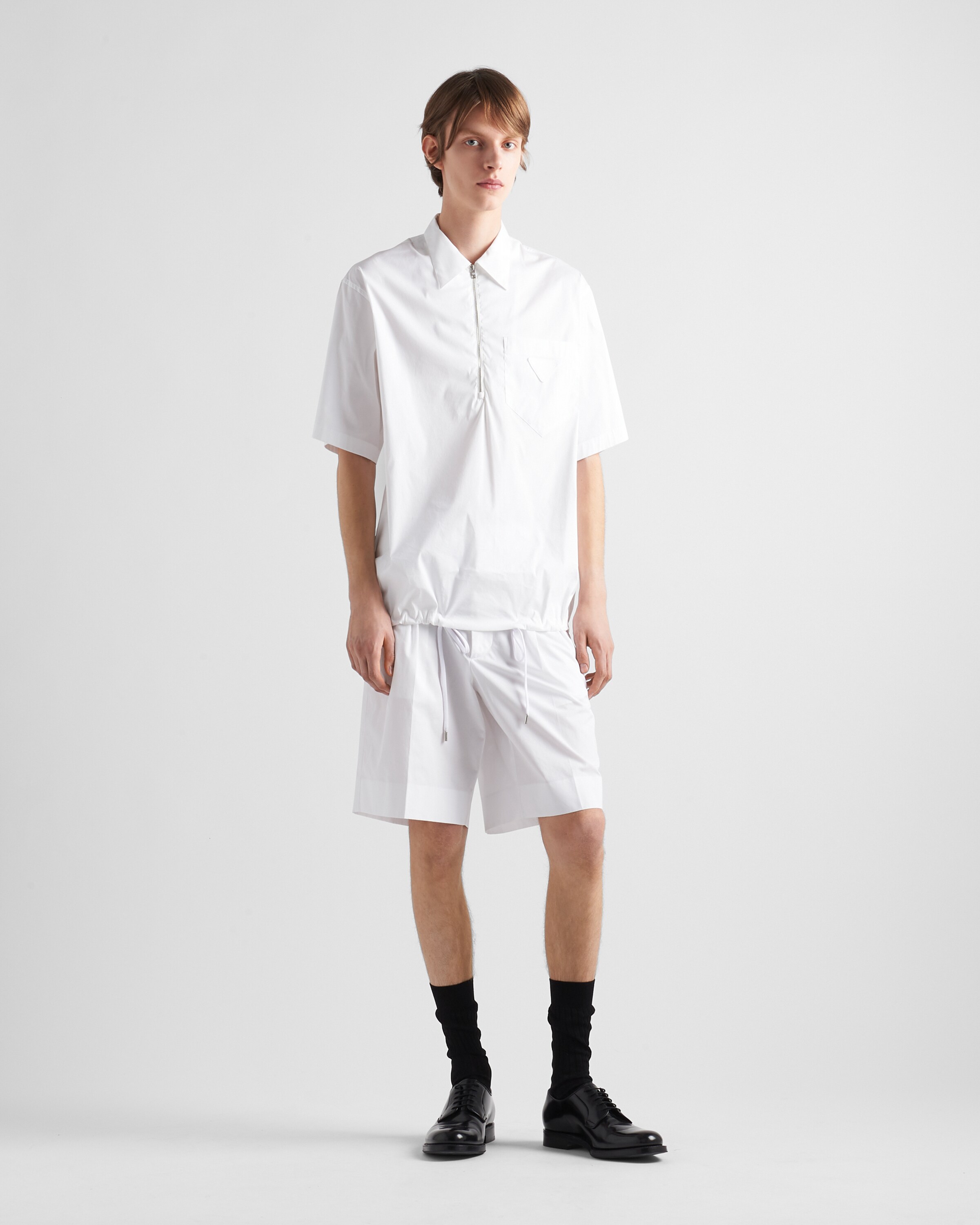 Shop Prada Short-sleeve Stretch Cotton Shirt In White