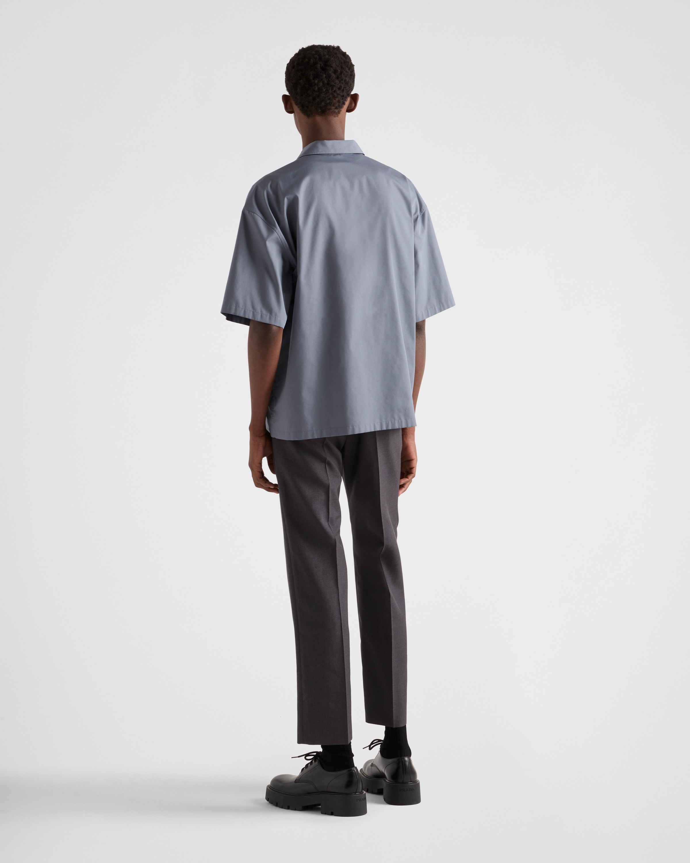 ブルー 半袖 テクニカルコットン シャツ | PRADA