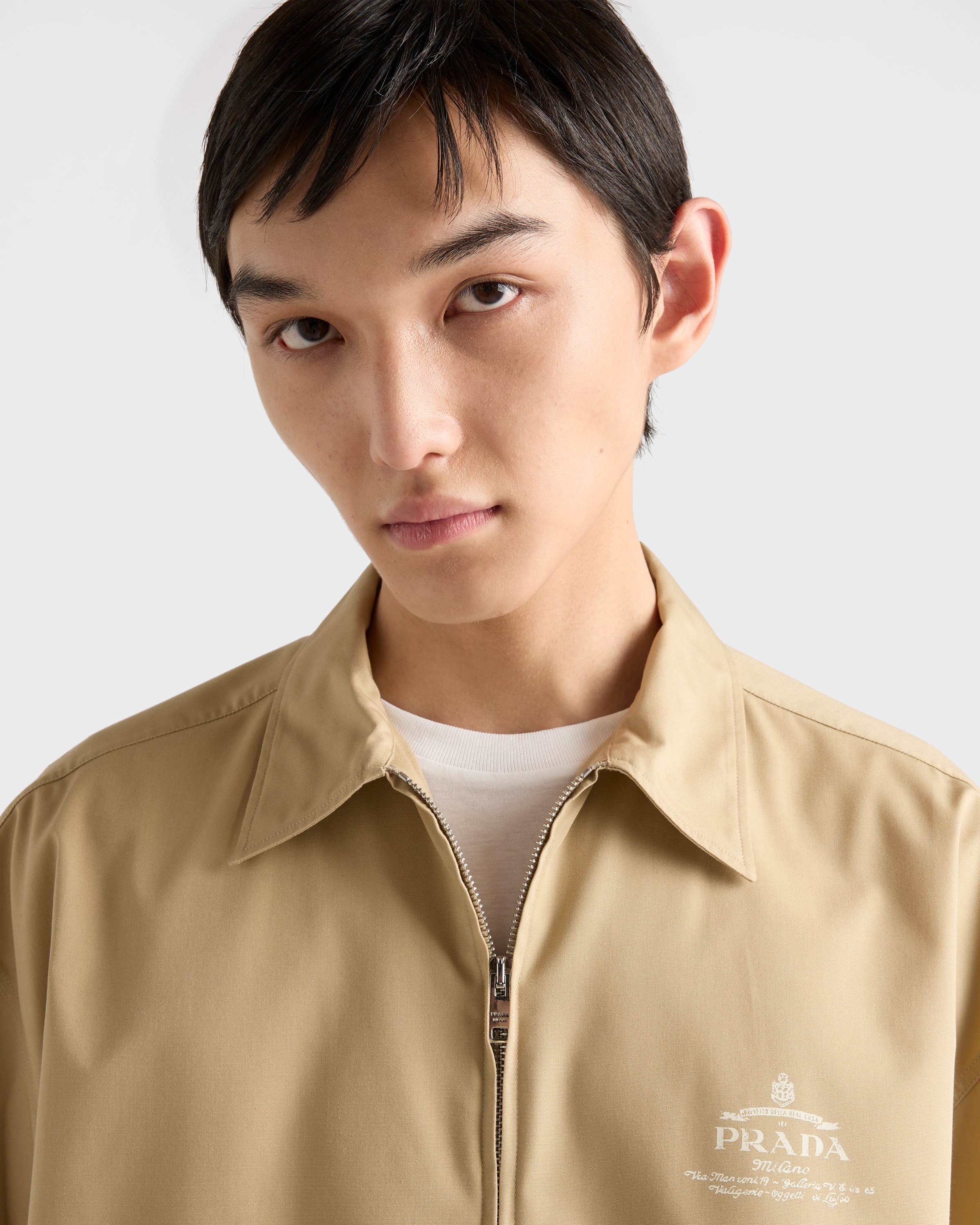 Prada Short-sleeved Technical Cotton Shirt In Desert Beige
