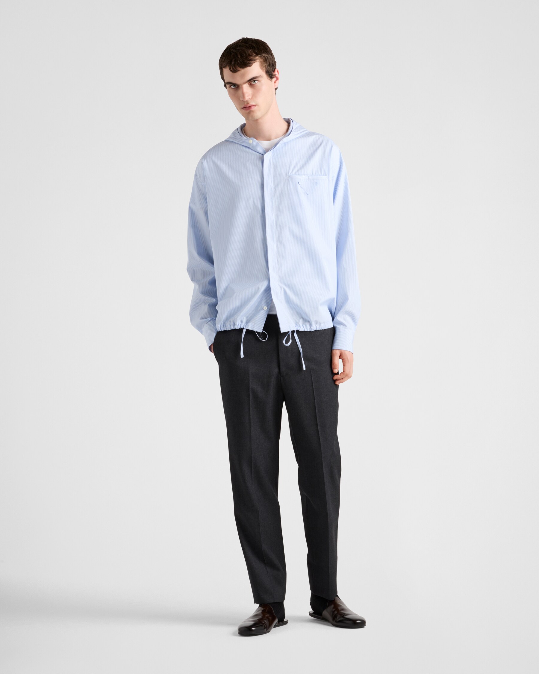 Sky Blue Hooded Cotton Shirt | PRADA