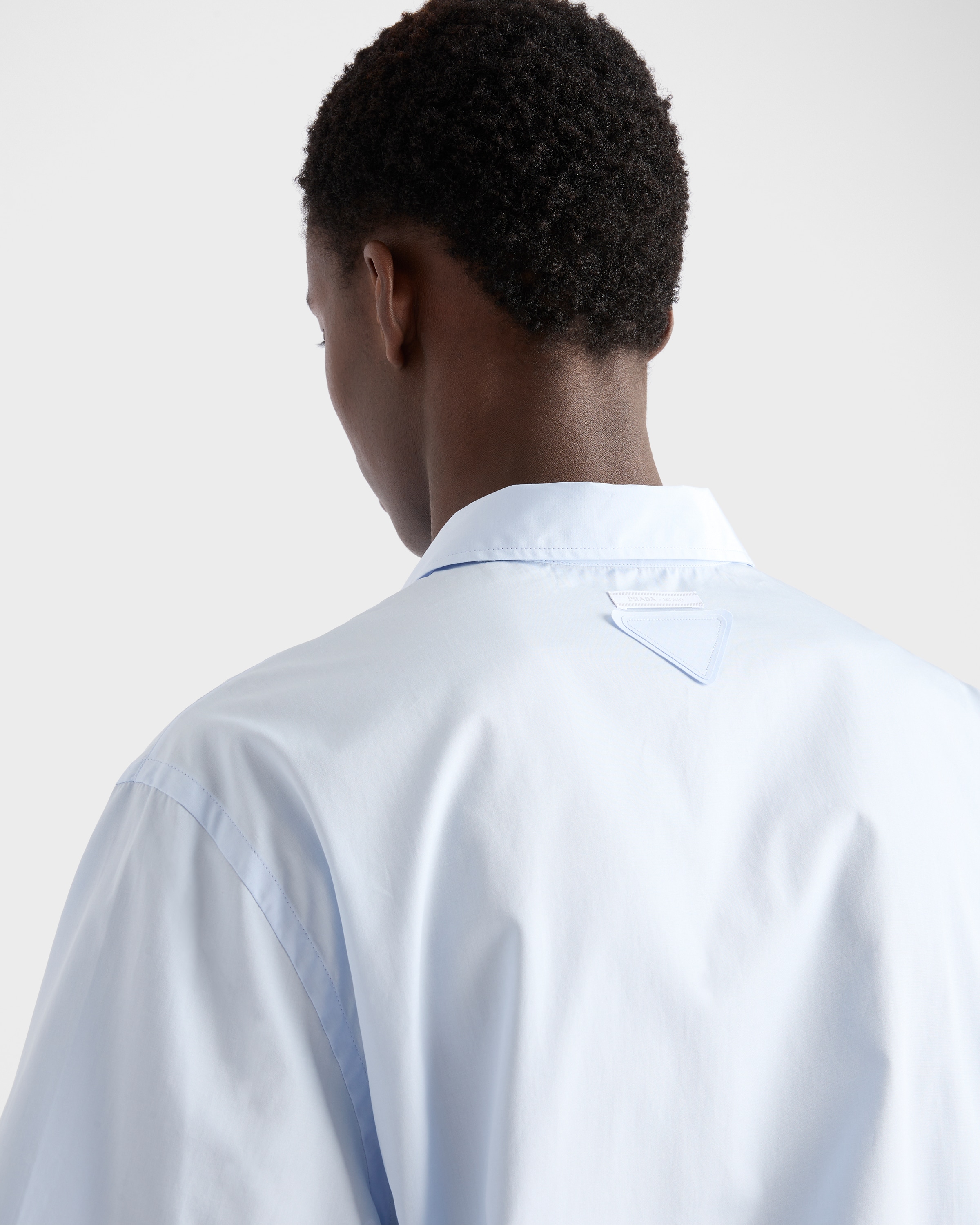 Prada Mens Light Blue Short-sleeve Logo-embroidered Cotton Shirt In Blue