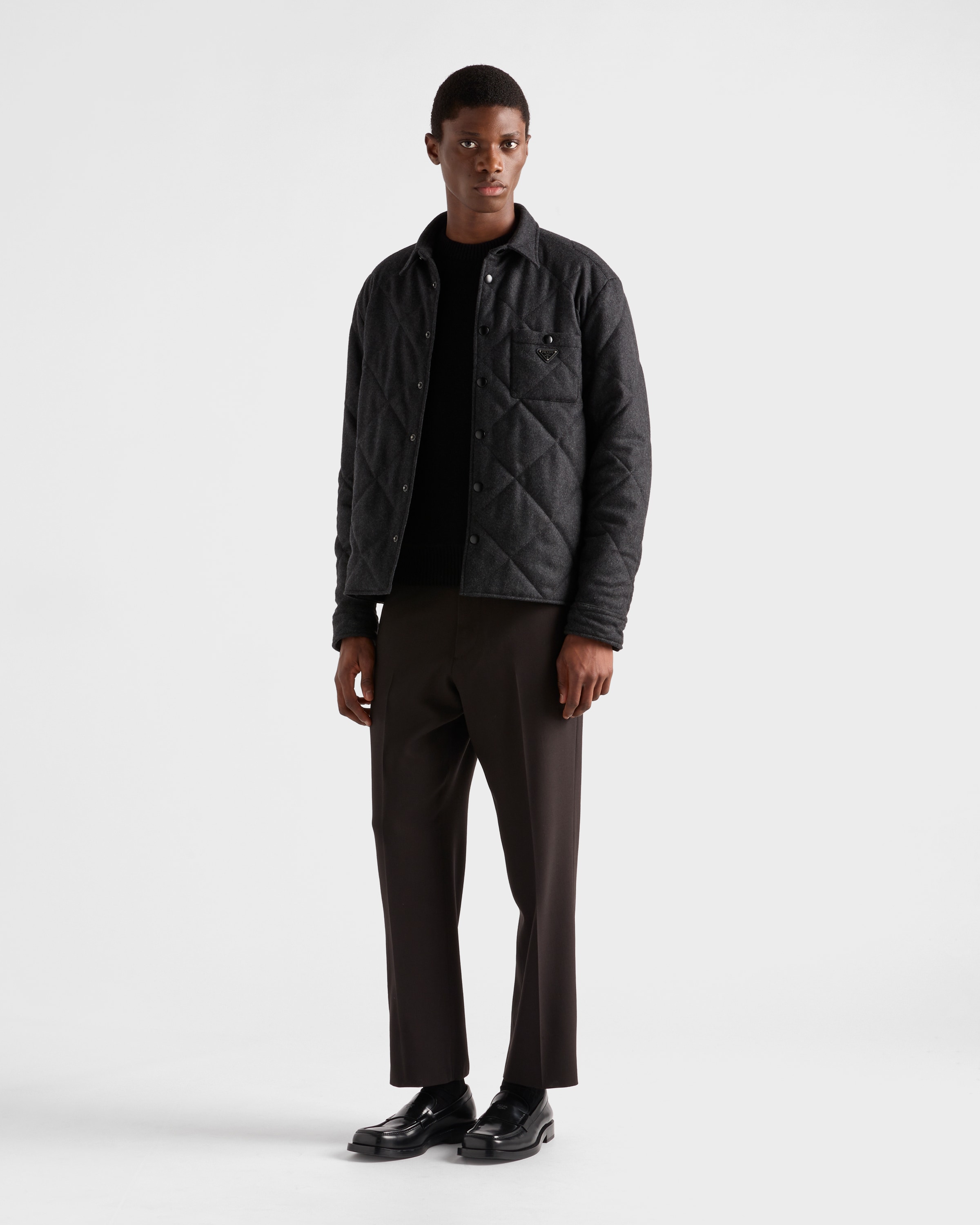Anthracite Gray Padded cashmere shirt | PRADA