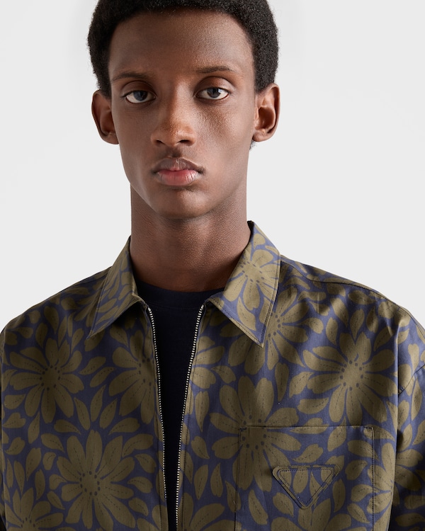 Printed cotton blend zipper shirt - Blue/Military Printed cotton blend zipper shirt - Blue/Military