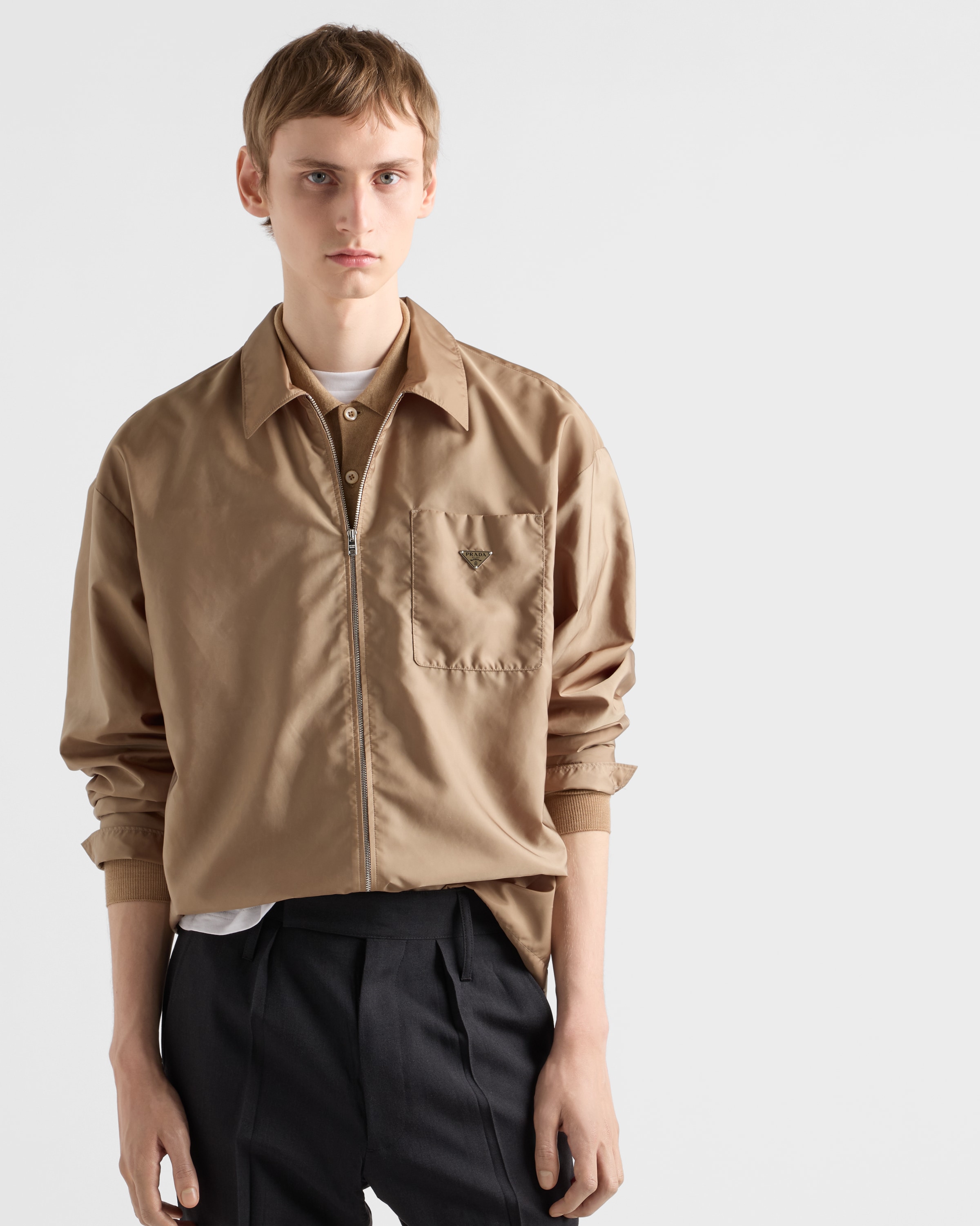 Beige Re-Nylon zipper shirt | PRADA - United States
