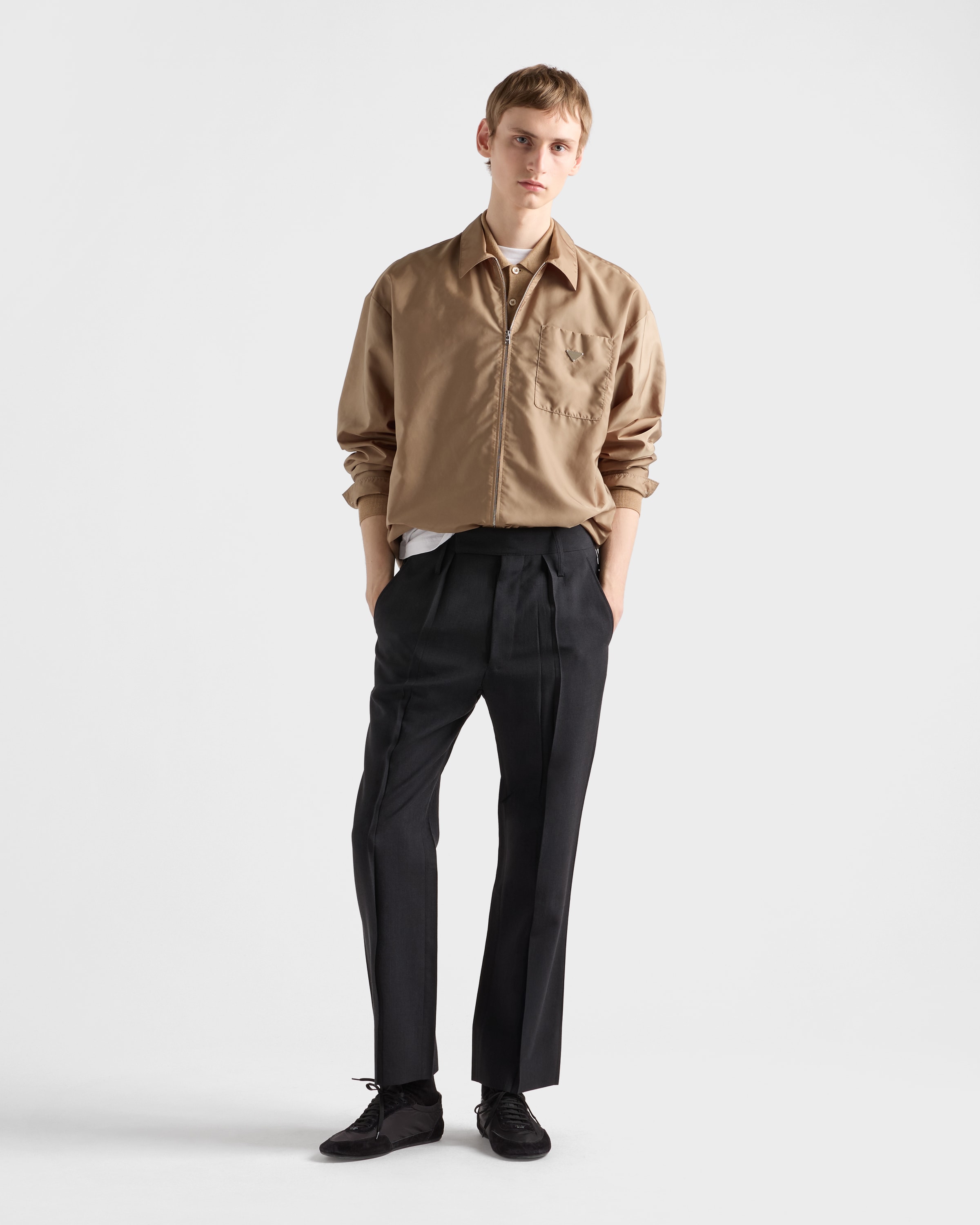 Beige Re-Nylon zipper shirt | PRADA - United States