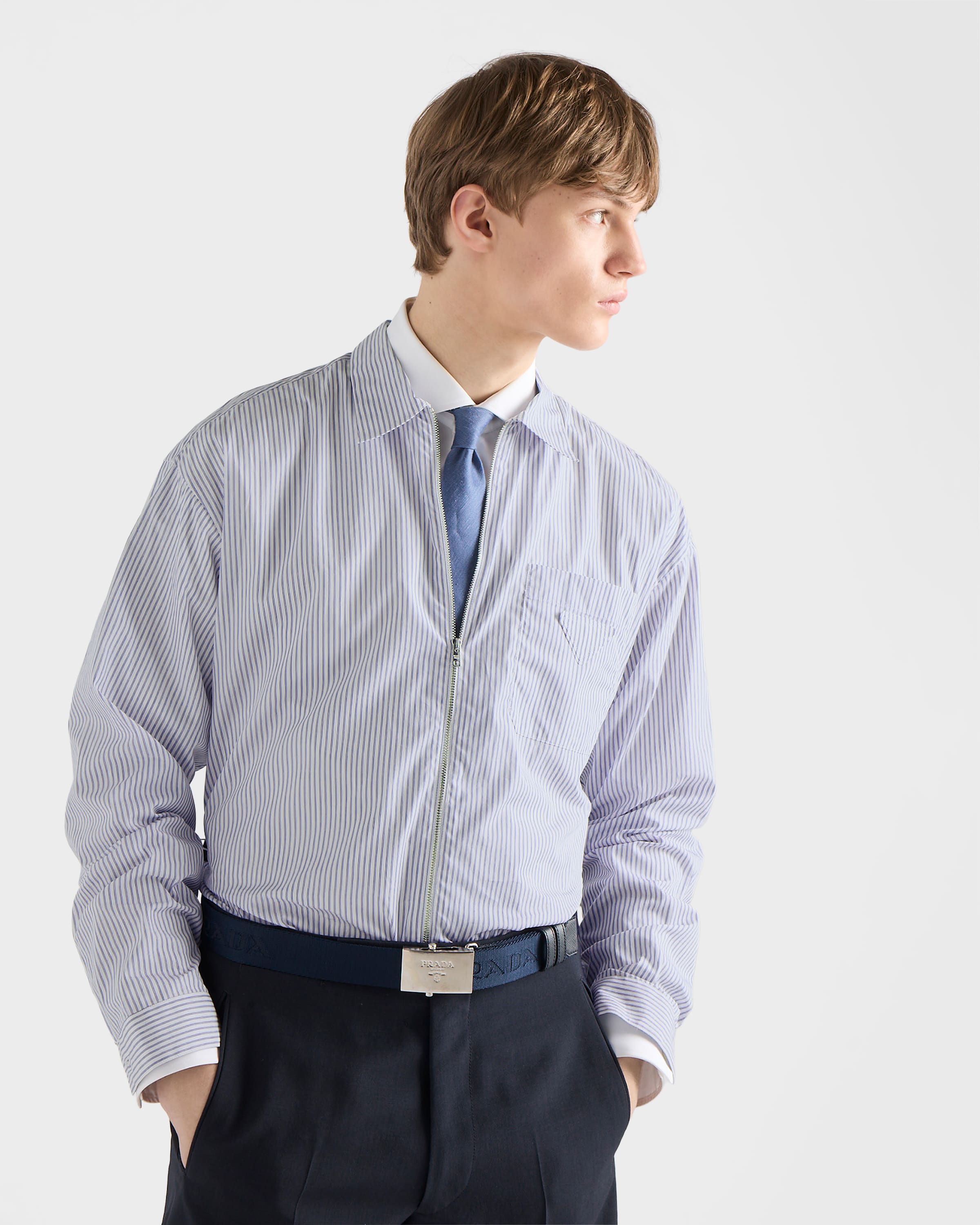 Blue/white Cotton Zipper Shirt | PRADA