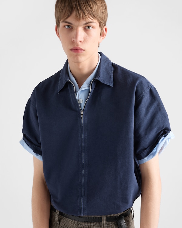 Short-sleeved cotton zipper shirt - Navy Short-sleeved cotton zipper shirt - Navy