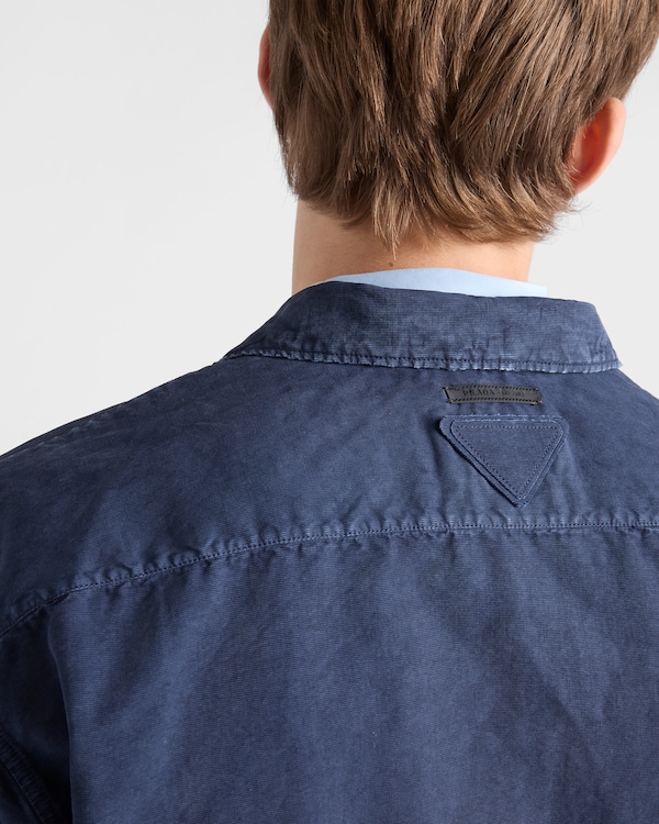 Short-sleeved cotton zipper shirt - Navy Short-sleeved cotton zipper shirt - Navy