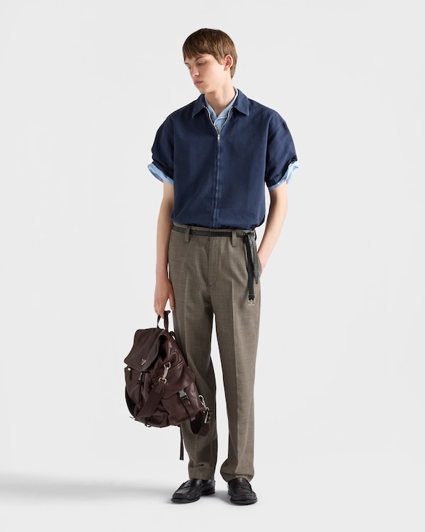 Short-sleeved cotton zipper shirt - Navy Short-sleeved cotton zipper shirt - Navy
