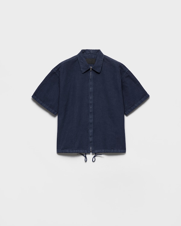 Short-sleeved cotton zipper shirt - Navy Short-sleeved cotton zipper shirt - Navy