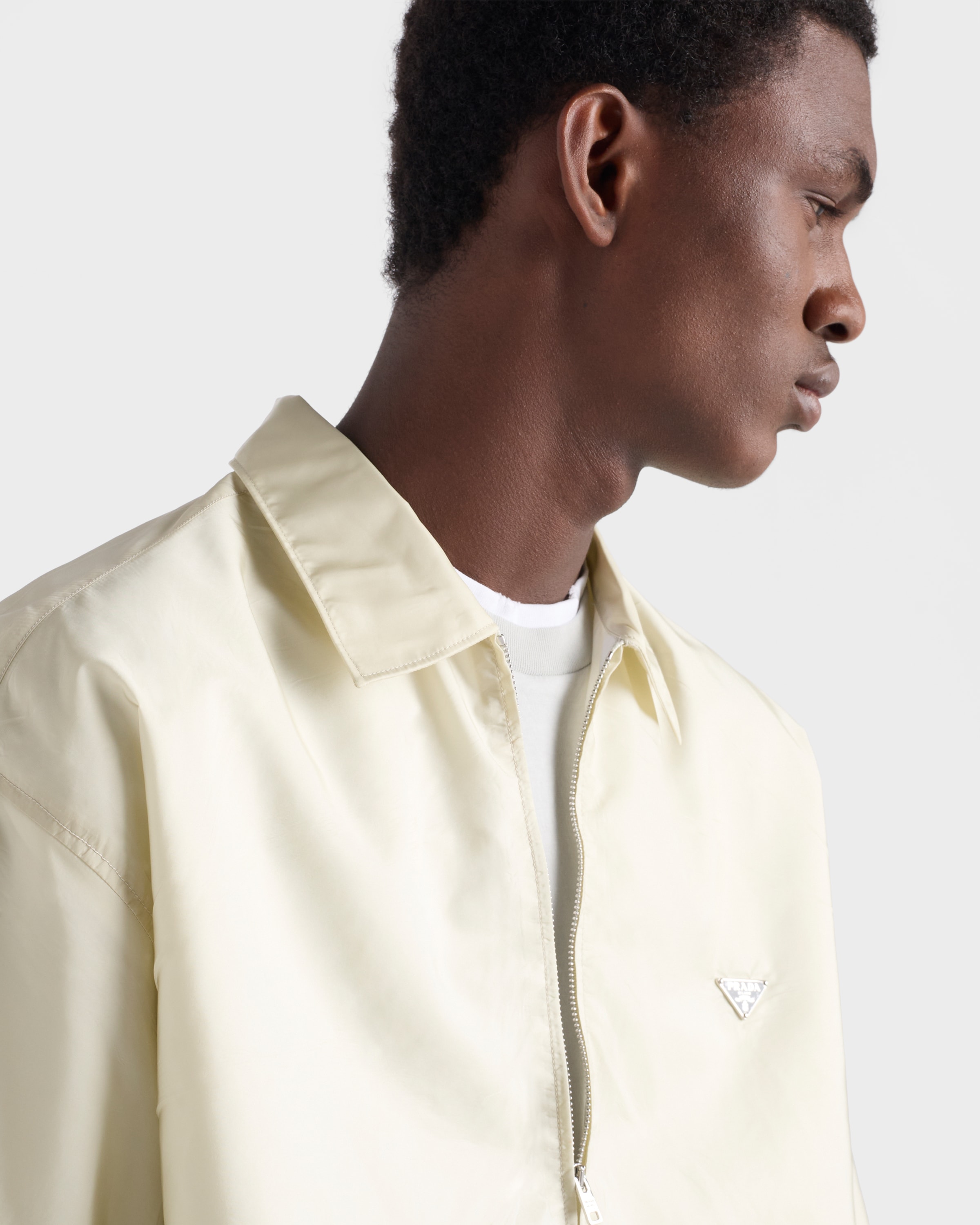Chalk White Short-sleeved Re-Nylon zipper shirt | PRADA - United