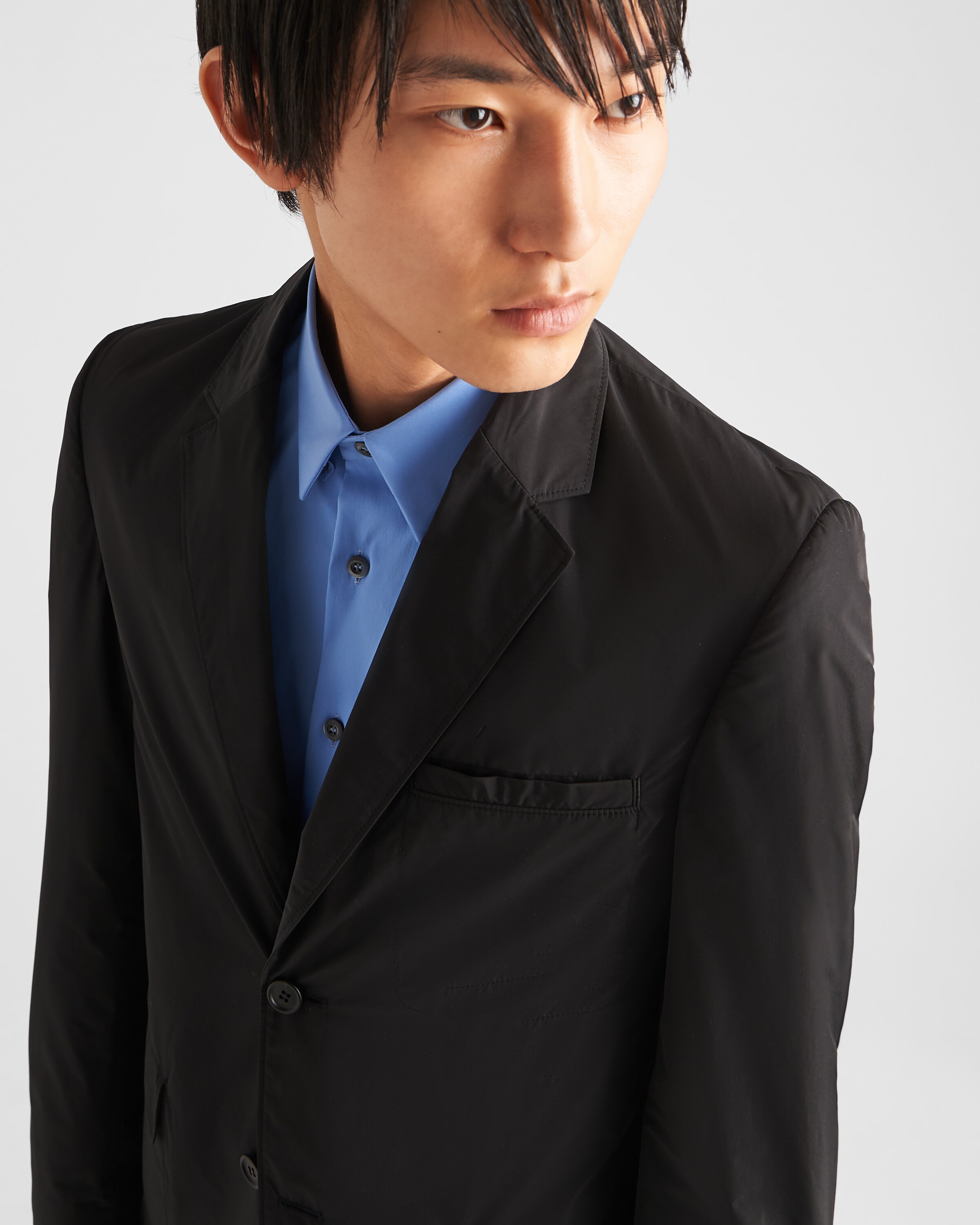 Black Singlebreasted technical poplin jacket Prada