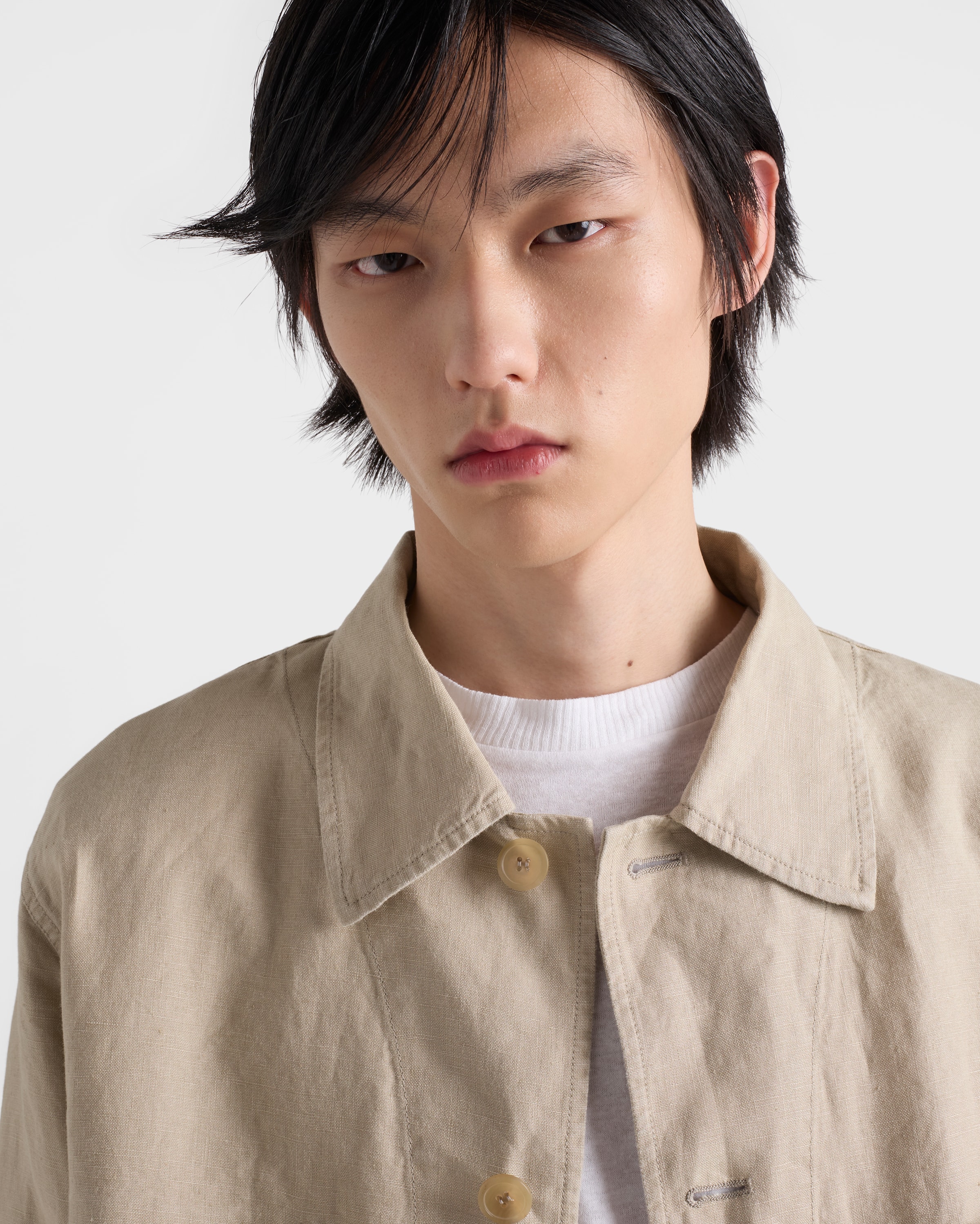 サンドベージュ シングルブレスト リネン ジャケット | PRADA - 日本