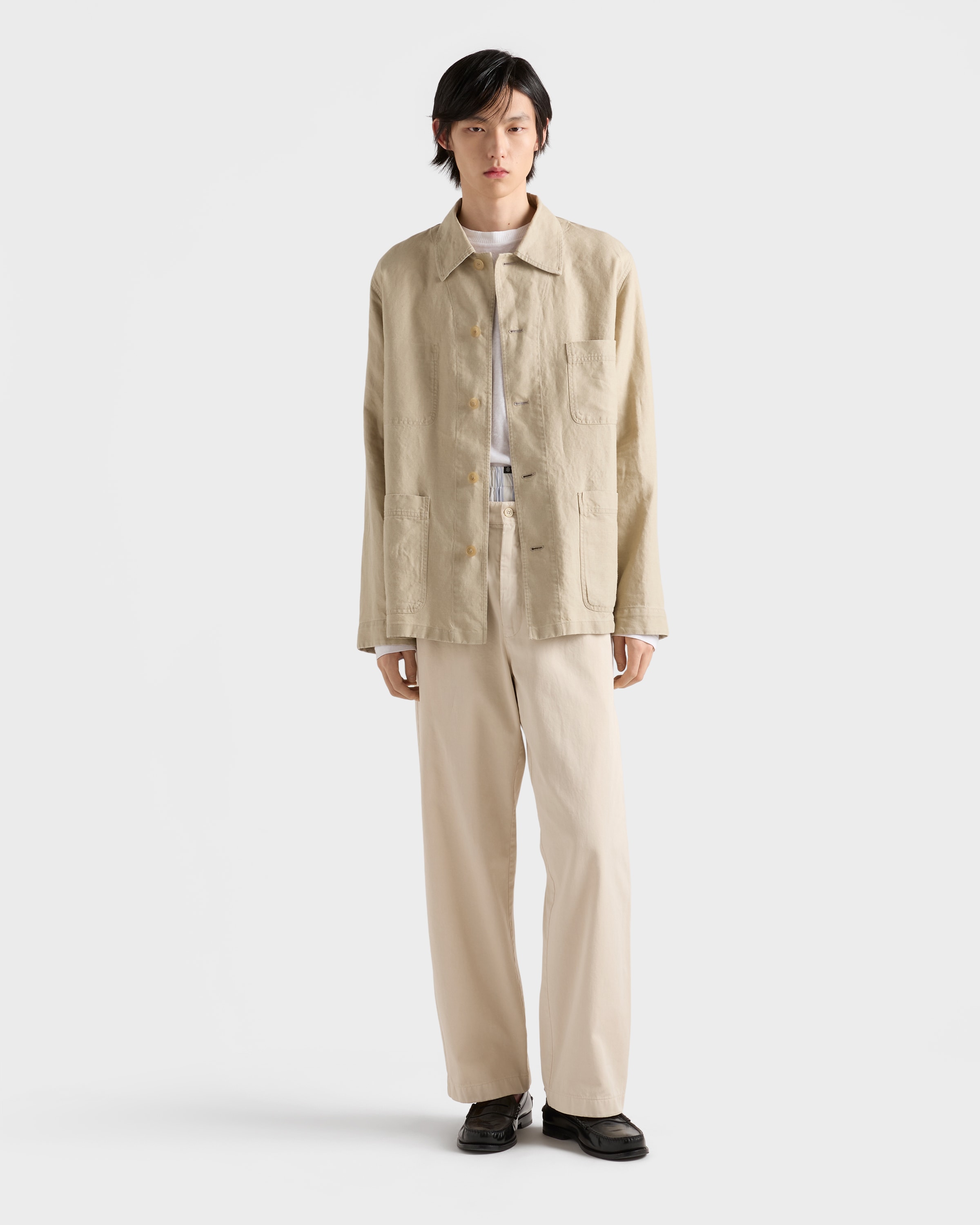 サンドベージュ シングルブレスト リネン ジャケット | PRADA - 日本
