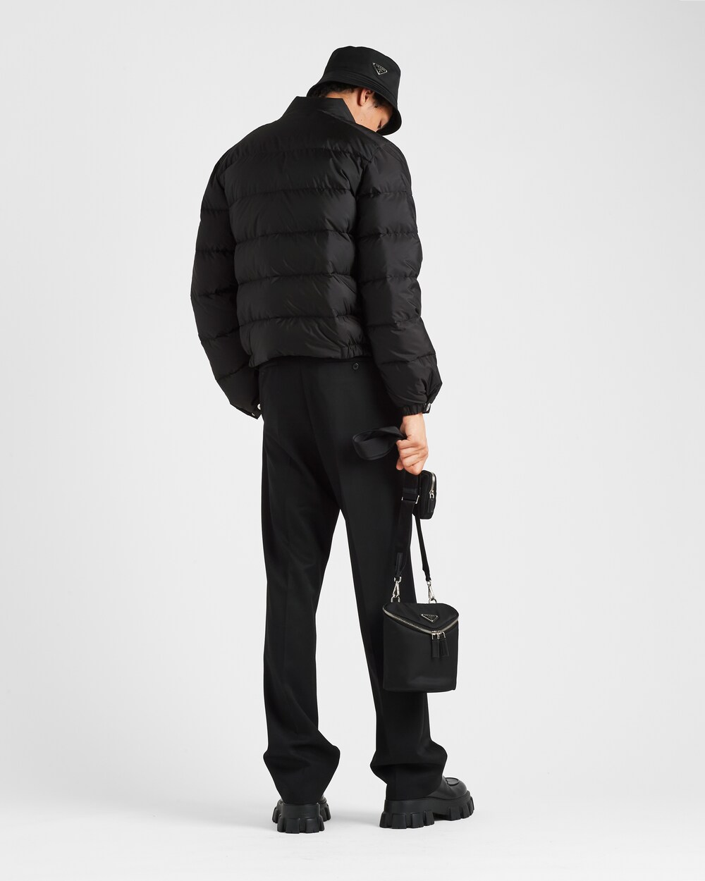 Prada Re-nylon Short Puffer Jacket, Men, Black, Size 50