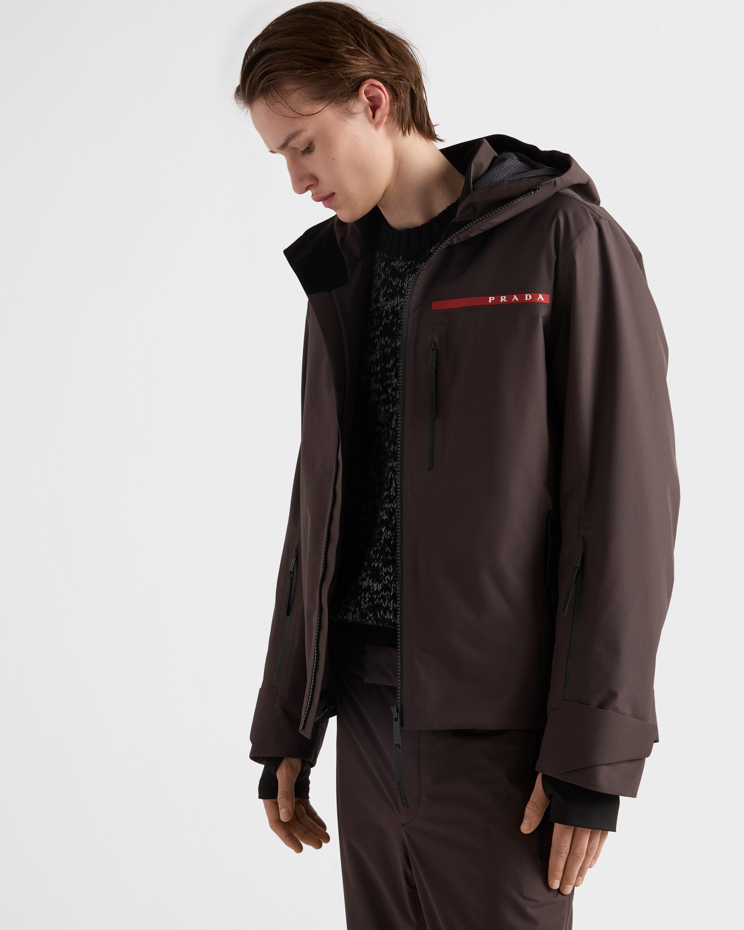 【美品】PRADA SPORTS ブルゾンジャケット 裏地総ロゴ XL ブラウン ダークブラウン Extreme-tex ブルゾンジャケット | PRADA